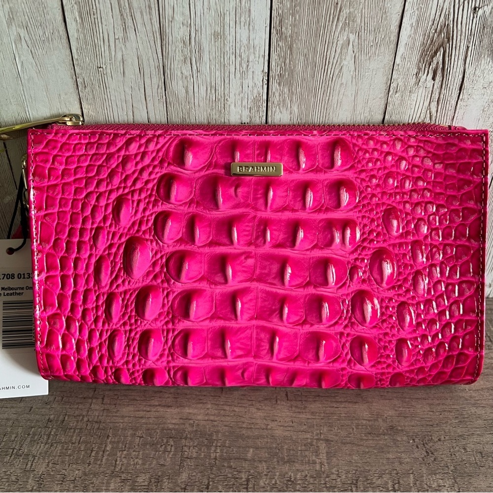 Brahmin Hot Pink Embossed Daisy Melbourne Wristlet New
